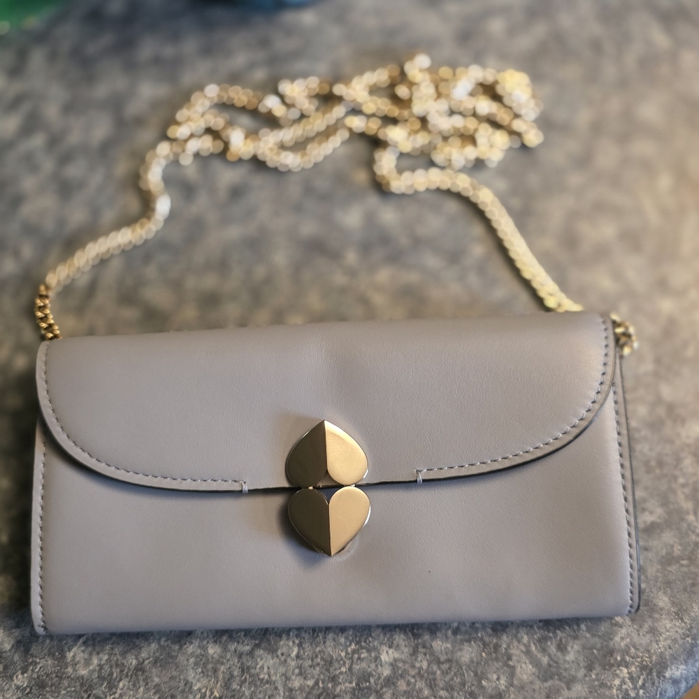 Kate Spade Gray and Gold Clutch with Leaf Clasp